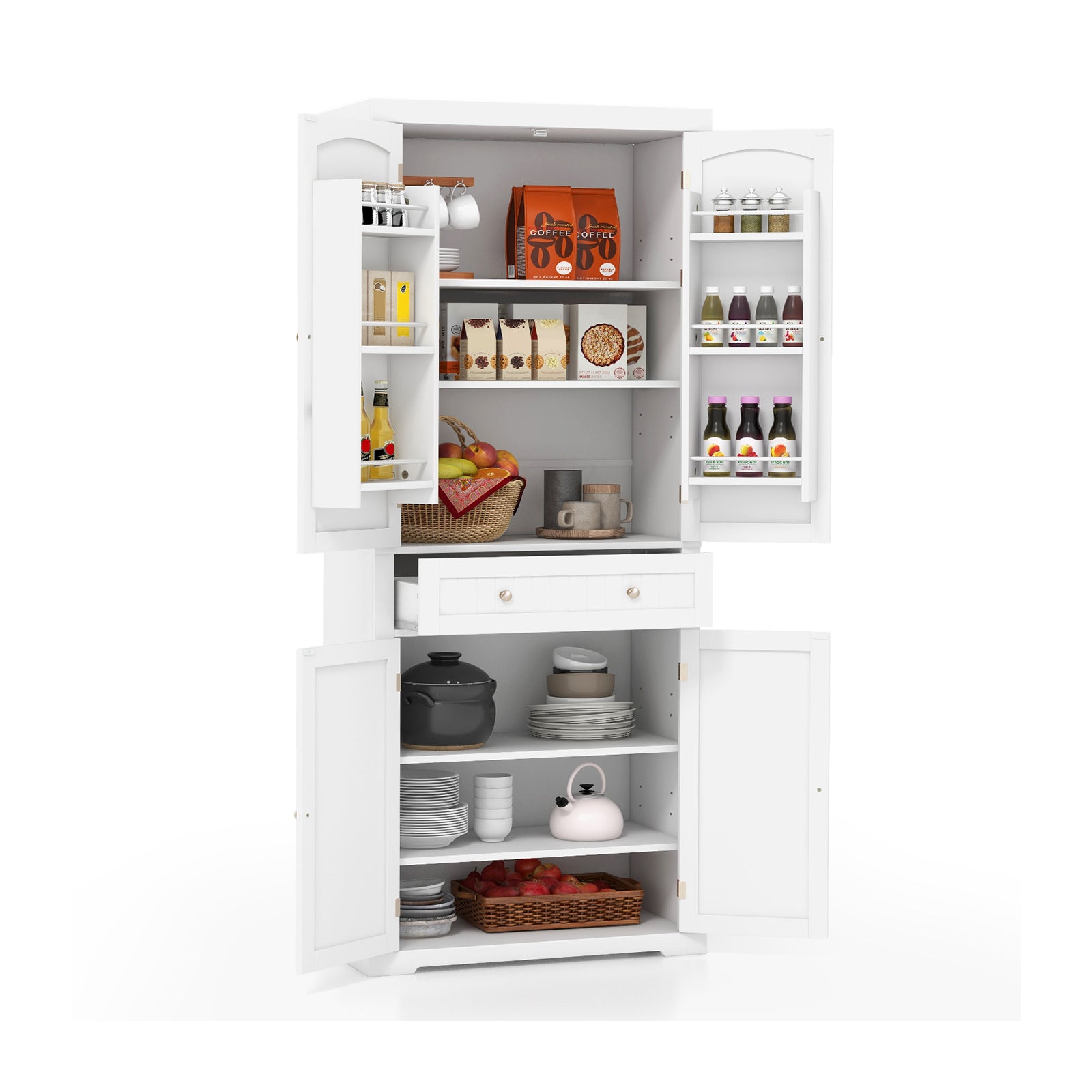 183 cm Freestanding Kitchen Pantry Cabinet-White