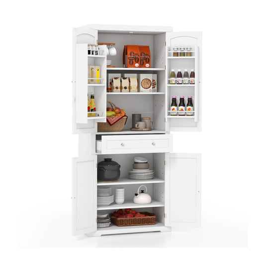183 cm Freestanding Kitchen Pantry Cabinet-White