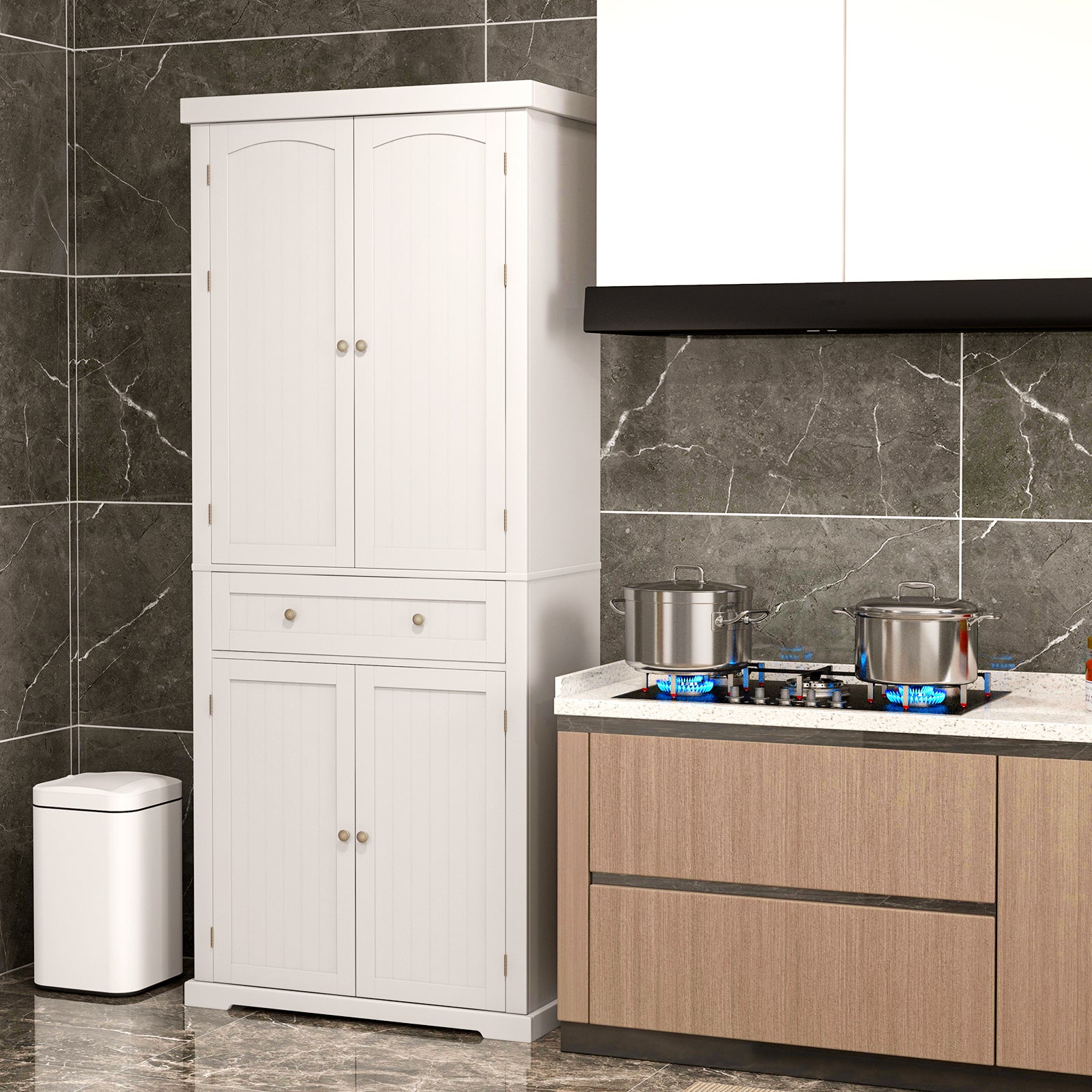 183 cm Freestanding Kitchen Pantry Cabinet-White