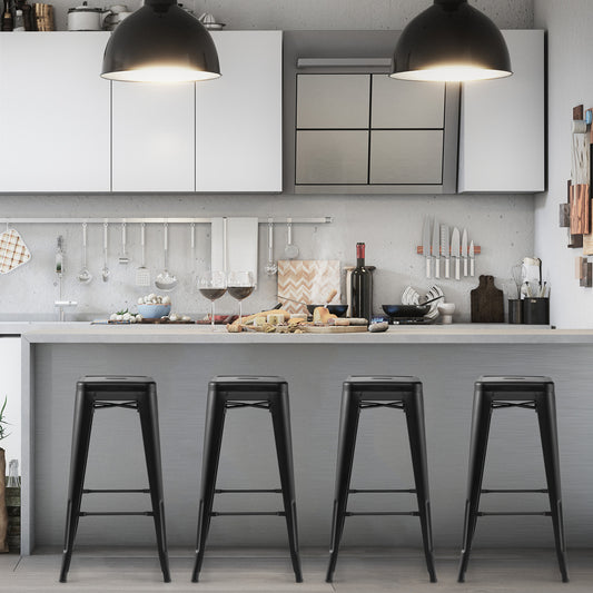 Metal Stools with Square Seat and Handling Hole for Kitchen-Black