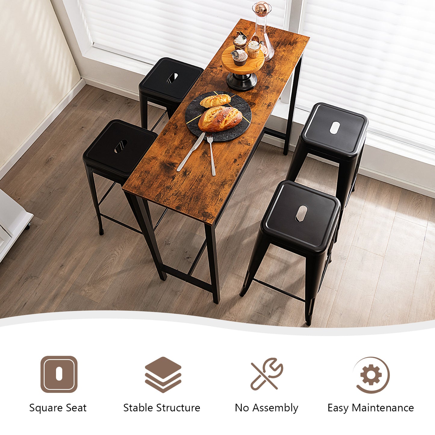 Metal Stools with Square Seat and Handling Hole for Kitchen-Black