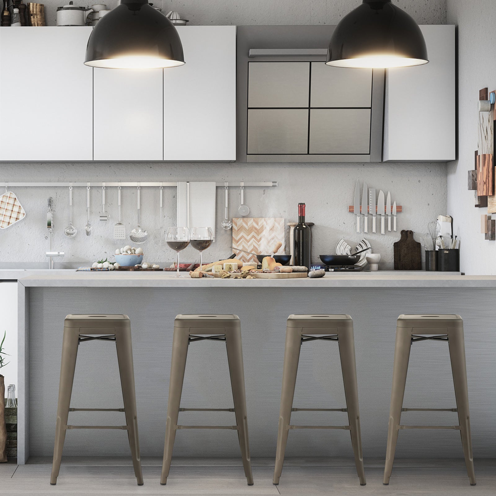 Metal Stools with Square Seat and Handling Hole for Kitchen-Gun