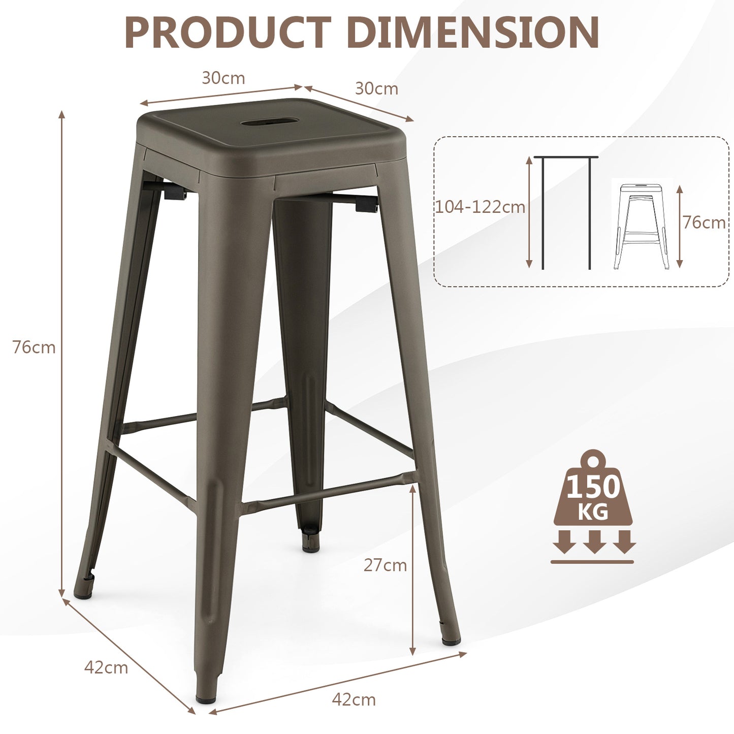 Metal Stools with Square Seat and Handling Hole for Kitchen-Gun