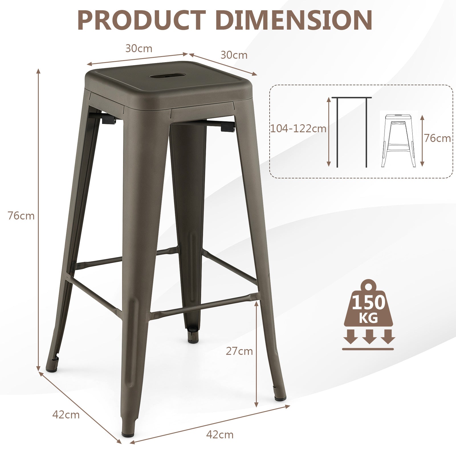 Metal Stools with Square Seat and Handling Hole for Kitchen-Gun