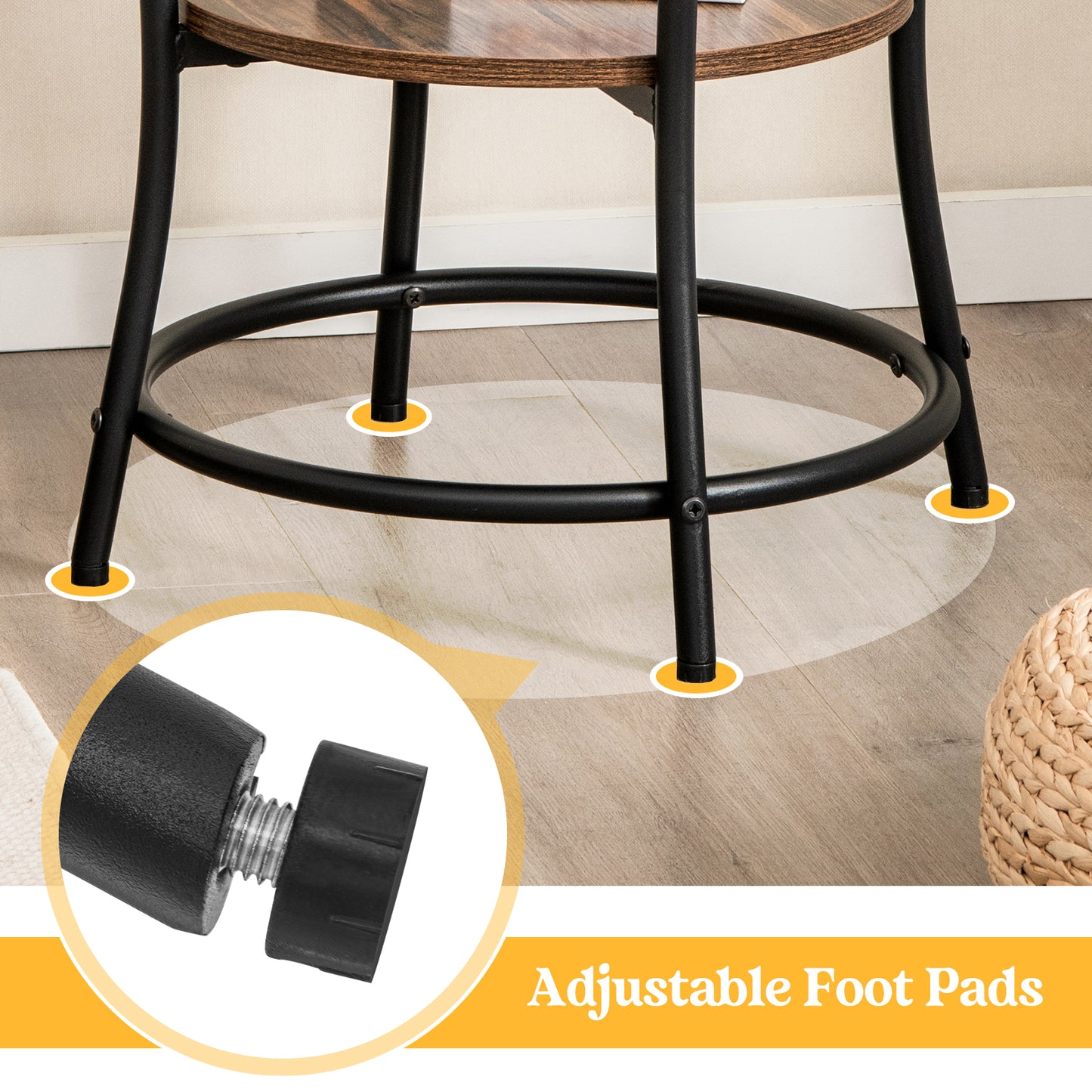 2-Tier Round End Table with Open Storage Shelf and Metal Frame-Brown