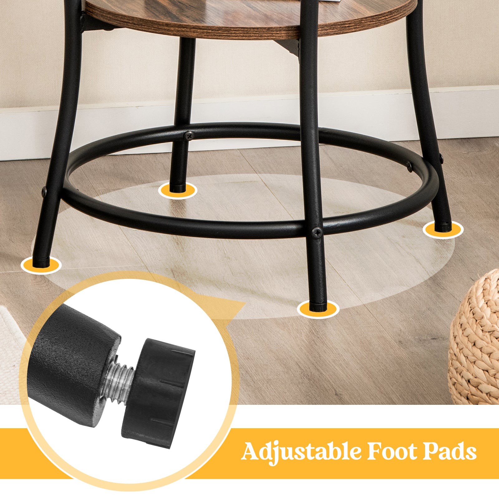 2-Tier Round End Table with Open Storage Shelf and Metal Frame-Brown