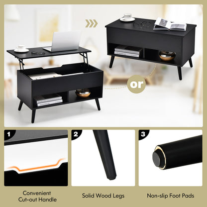 Lift Up Top Coffee Table with Hidden Storage Compartment and Open Shelf-Black