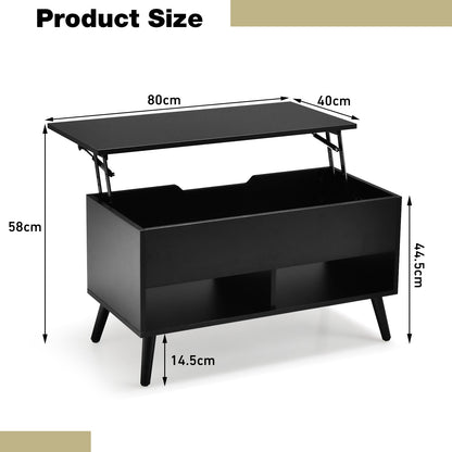 Lift Up Top Coffee Table with Hidden Storage Compartment and Open Shelf-Black