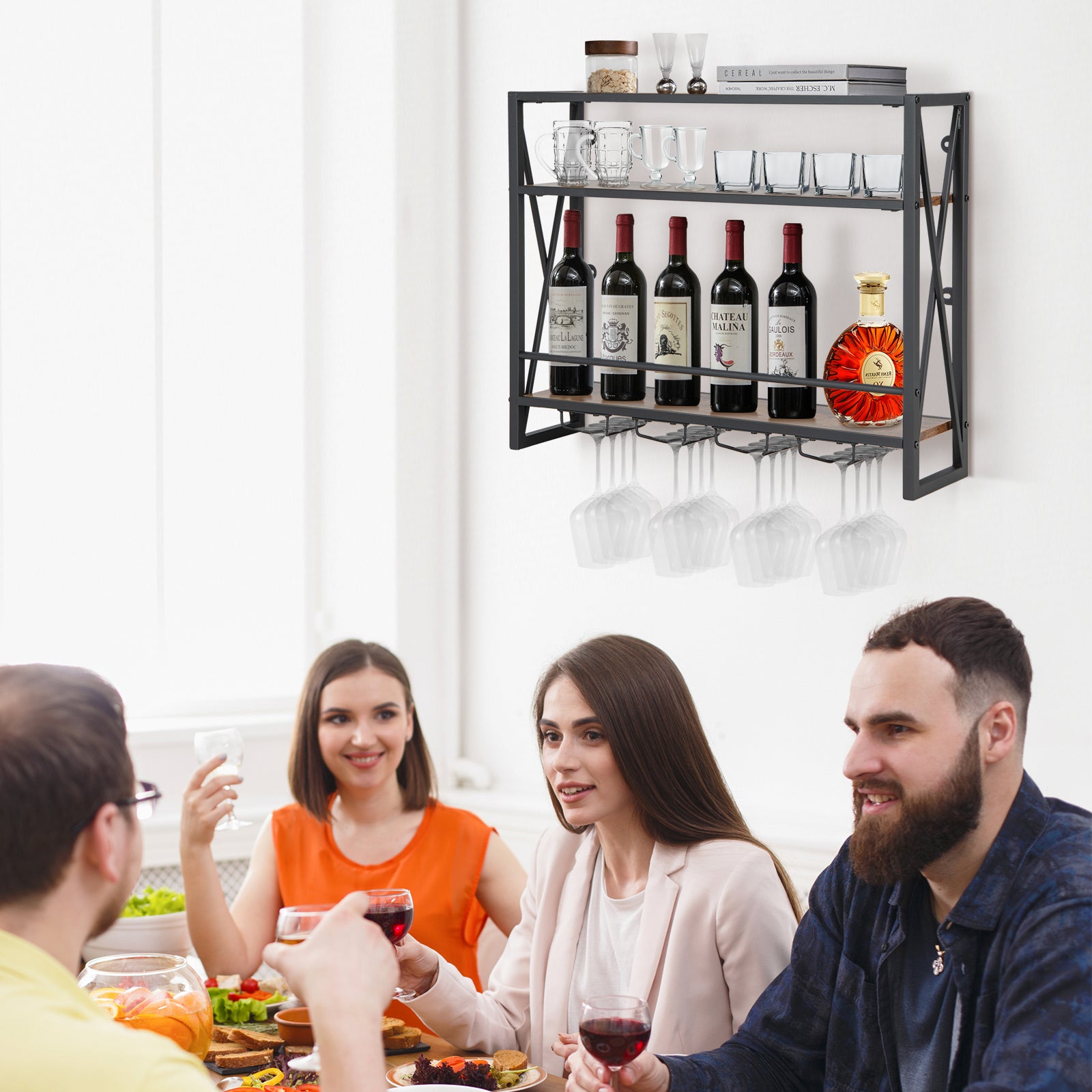 Metal Hanging Wine Bottle Holder Heavy Duty for Home Bar-3-Tier