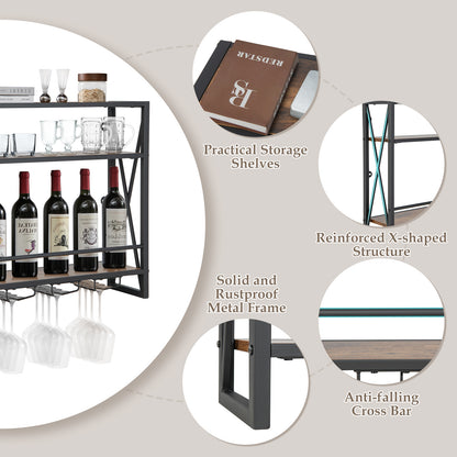 Metal Hanging Wine Bottle Holder Heavy Duty for Home Bar-3-Tier