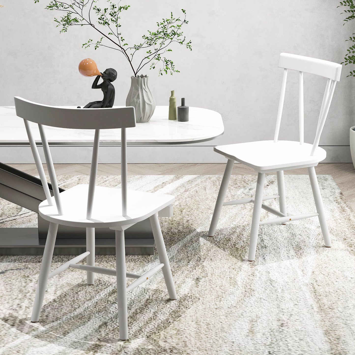 Set of 2 Windsor Chairs-White