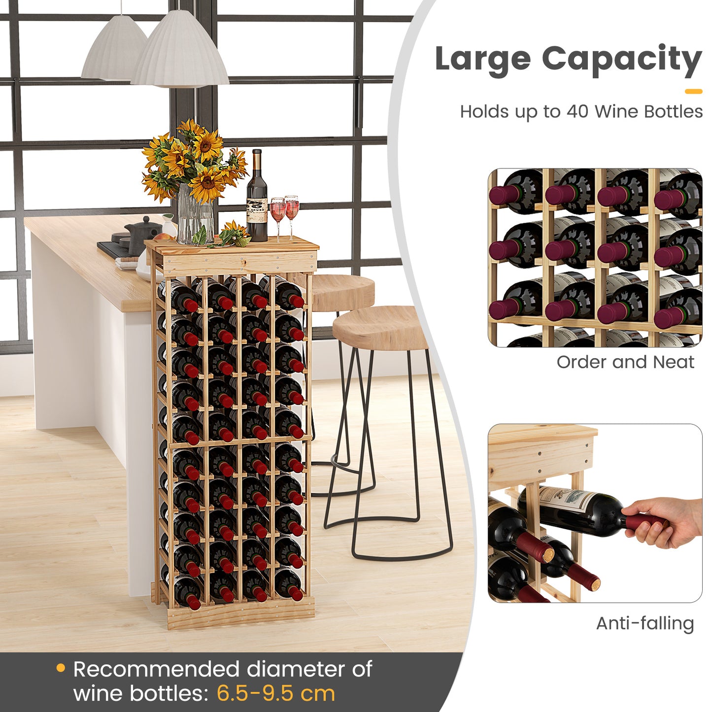 Natural Wood Wine Display Shelves with Tabletop