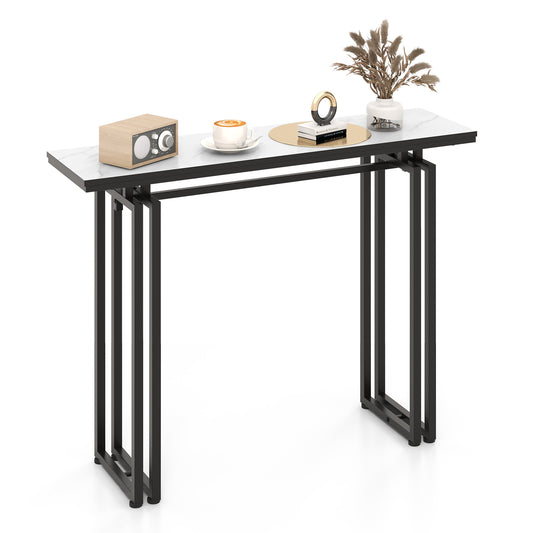 Modern Faux Marble Top Entryway Table with Heavy-duty Metal Frame-Black