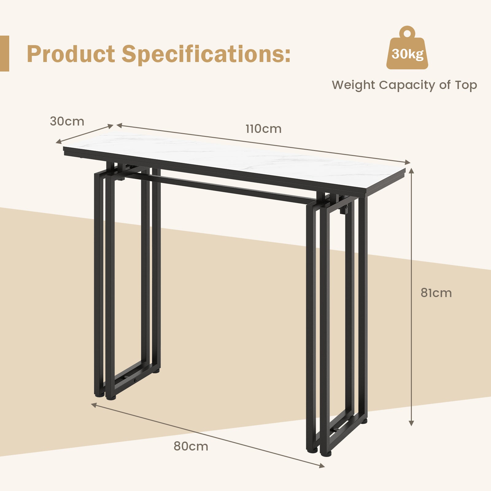 Modern Faux Marble Top Entryway Table with Heavy-duty Metal Frame-Black