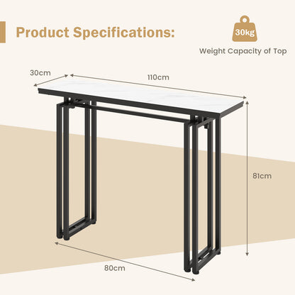 Modern Faux Marble Top Entryway Table with Heavy-duty Metal Frame-Black