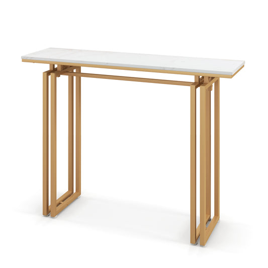 Modern Faux Marble Top Entryway Table with Heavy-duty Metal Frame-Golden