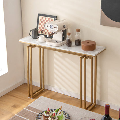 Modern Faux Marble Top Entryway Table with Heavy-duty Metal Frame-Golden