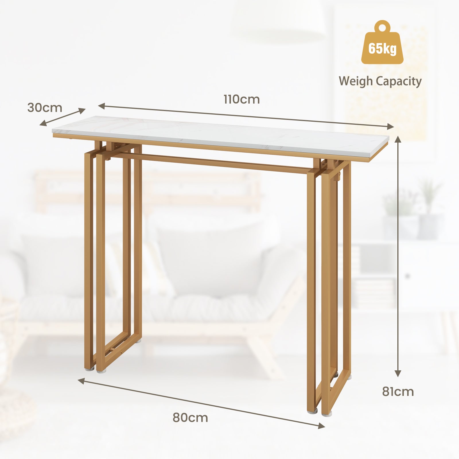 Modern Faux Marble Top Entryway Table with Heavy-duty Metal Frame-Golden