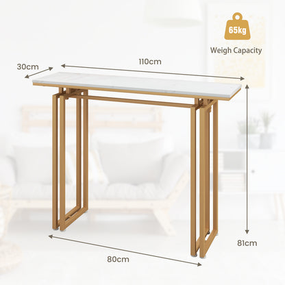 Modern Faux Marble Top Entryway Table with Heavy-duty Metal Frame-Golden