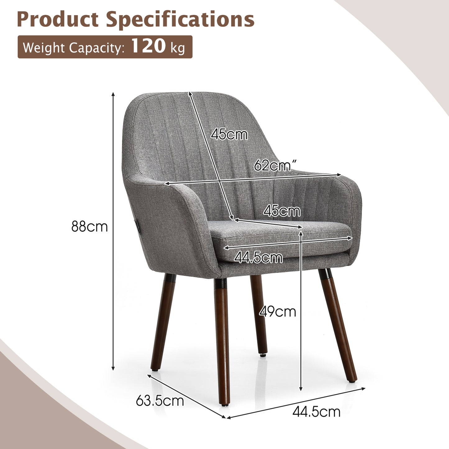 Set of 2 Leisure Chairs with Rubber Wood Legs-Grey