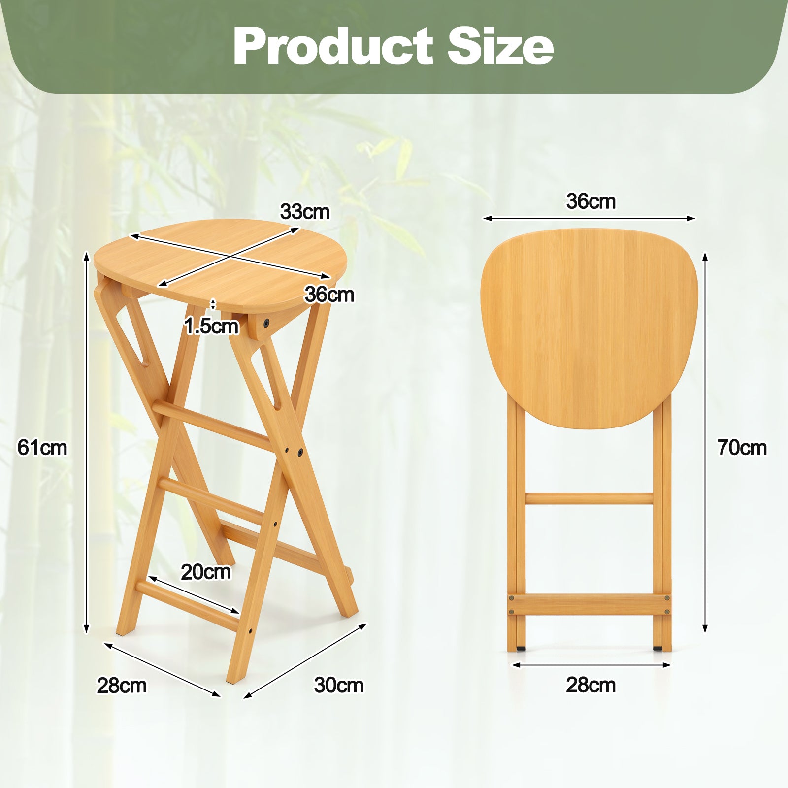 Bamboo Folding Bar Stool Set of 2-Natural