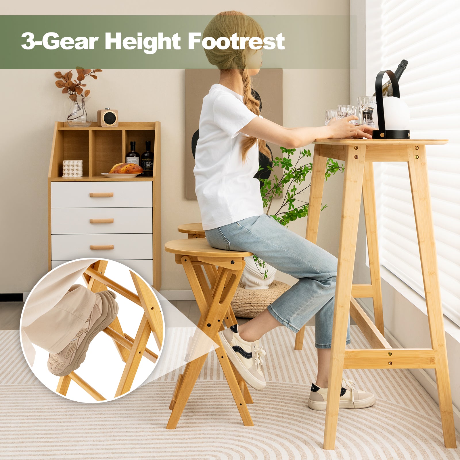 Bamboo Folding Bar Stool Set of 2-Natural