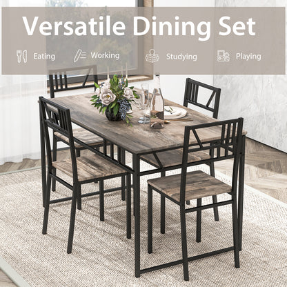 Industrial-Style Kitchen Table and 4 Chairs with Wood Like Tabletop and Metal Frame-Grey
