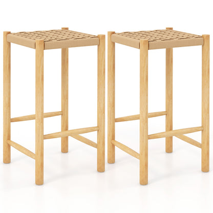 Dining Stool Set of 2 with Rubber Wood Frame and Woven Paper Seat-36 x 36 x 65cm