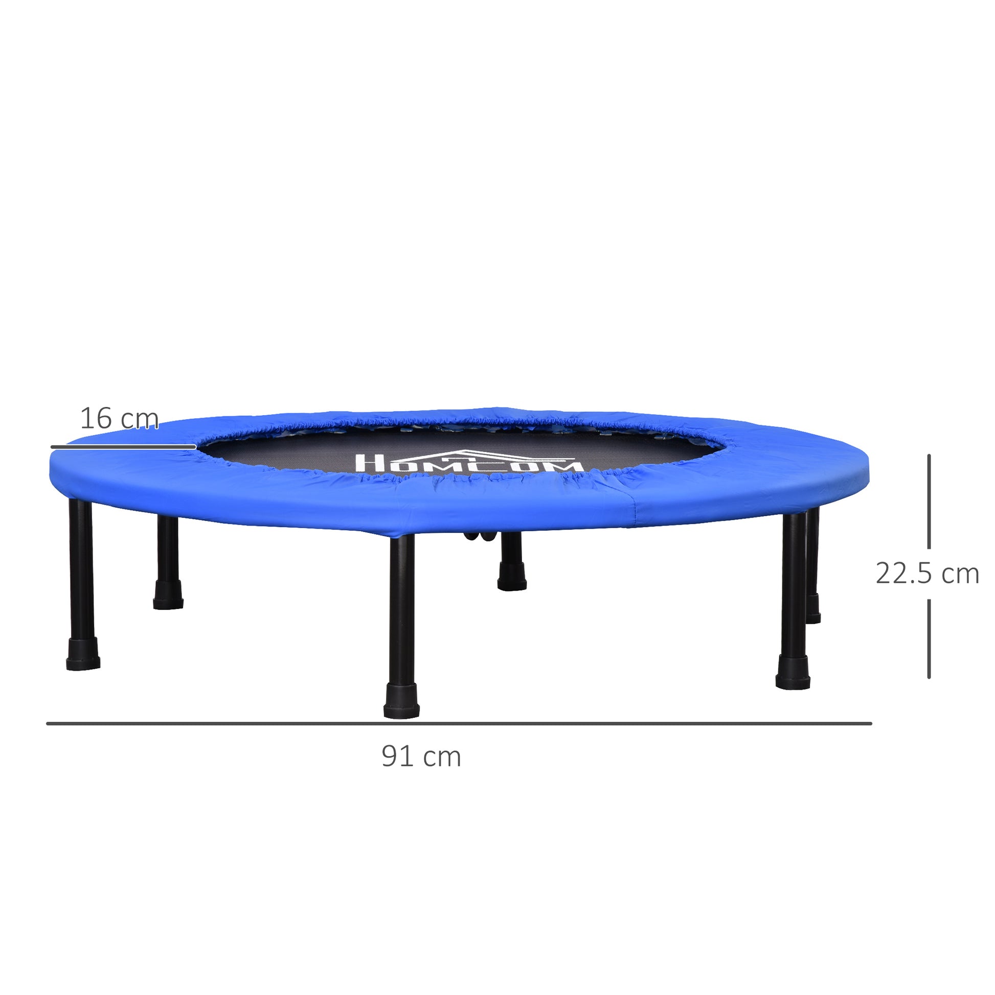HOMCOM Trampoline Aerobic Rebounder Indoor Outdoor Fitness Round Jumper 91cm, Compact, w/ Sponge Edge, Blue