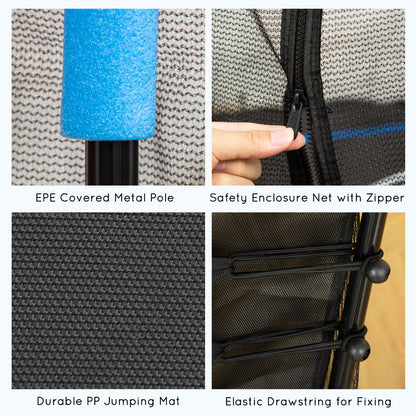 HOMCOM 5.2FT / 63 Inch Kids Trampoline With Enclosure Net Mini Indoor Outdoor Trampolines for Child Toddler Age 3 - 10 Years Blue