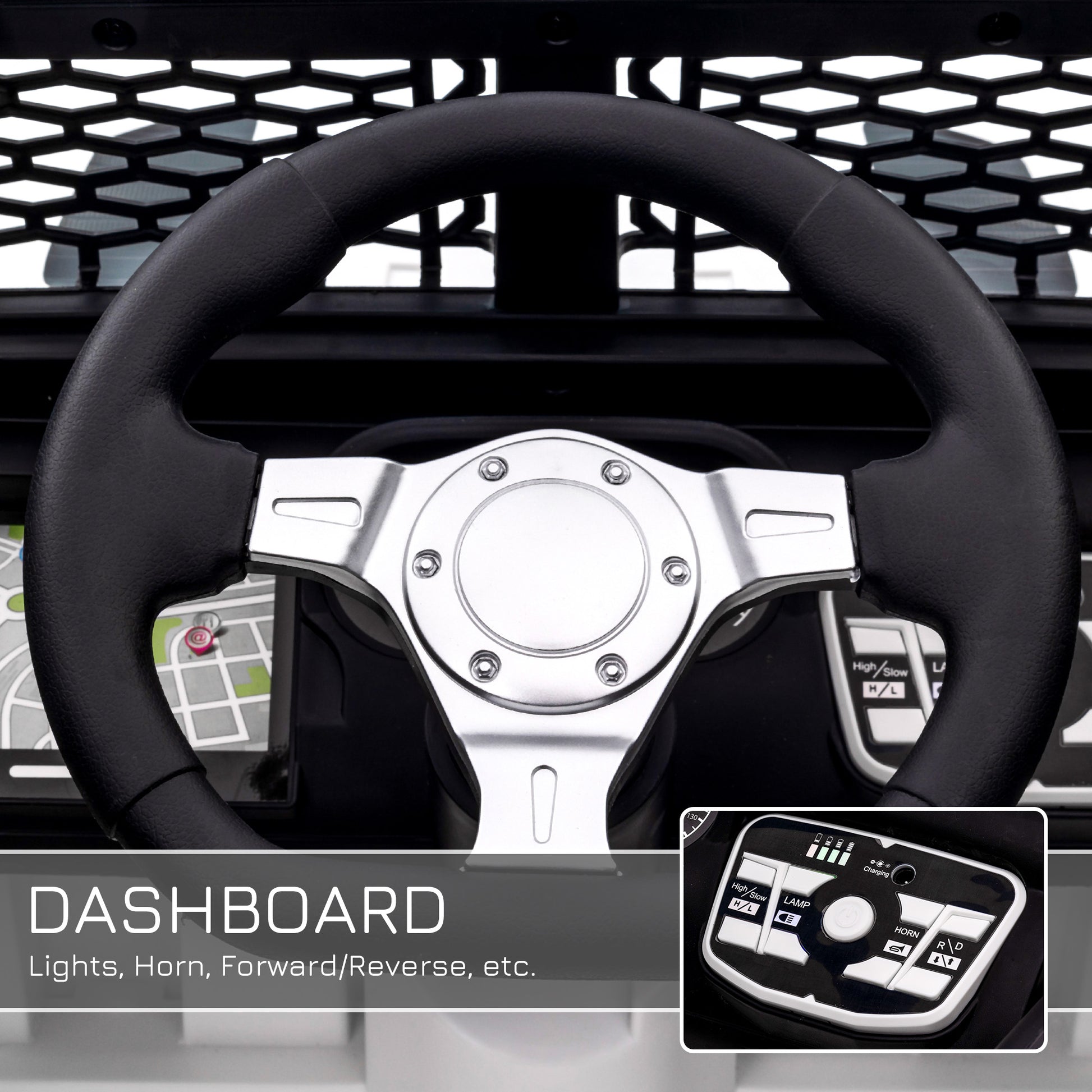 HOMCOM 12V Battery-powered 2 Motors Kids Electric Ride On Car Truck Off-road Toy with Parental Remote Control Horn Lights for 3-6 Years Old White