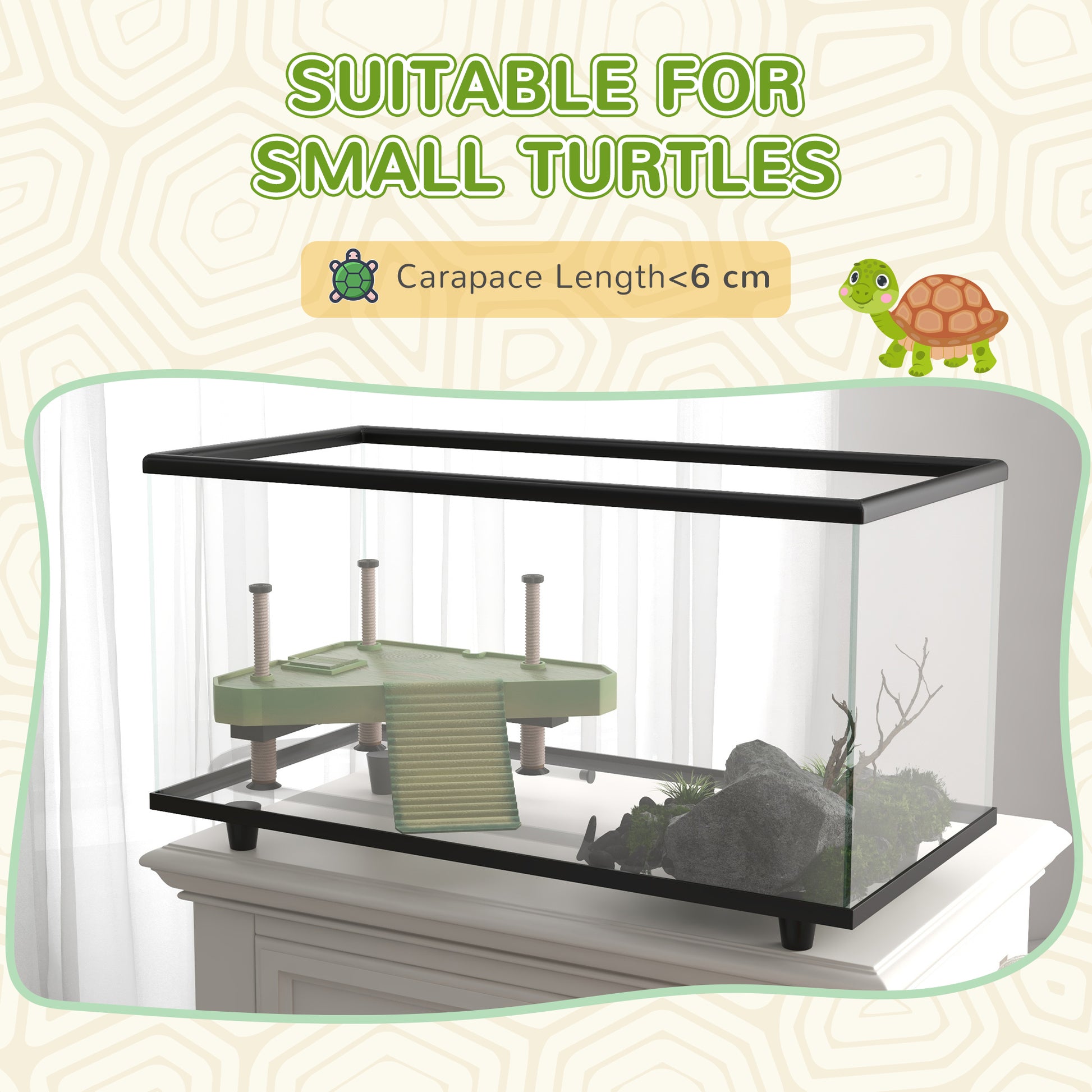 PawHut 28L Glass Turtle Tank Aquarium with Basking Platform, Easy Drainage, Strip Patch Thermometer