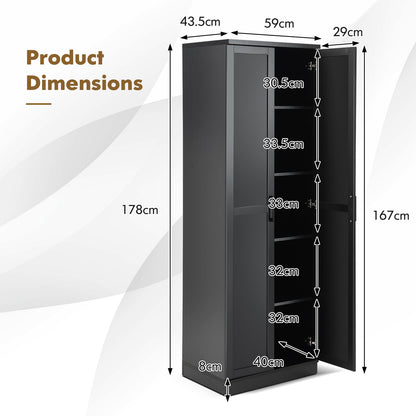 Wooden Storage Cabinet with 2 Doors and Adjustable Shelves-Black