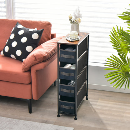 Vertical Narrow Dresser with 4 Removable Fabric Drawers-Black