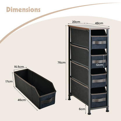 Vertical Narrow Dresser with 4 Removable Fabric Drawers-Black
