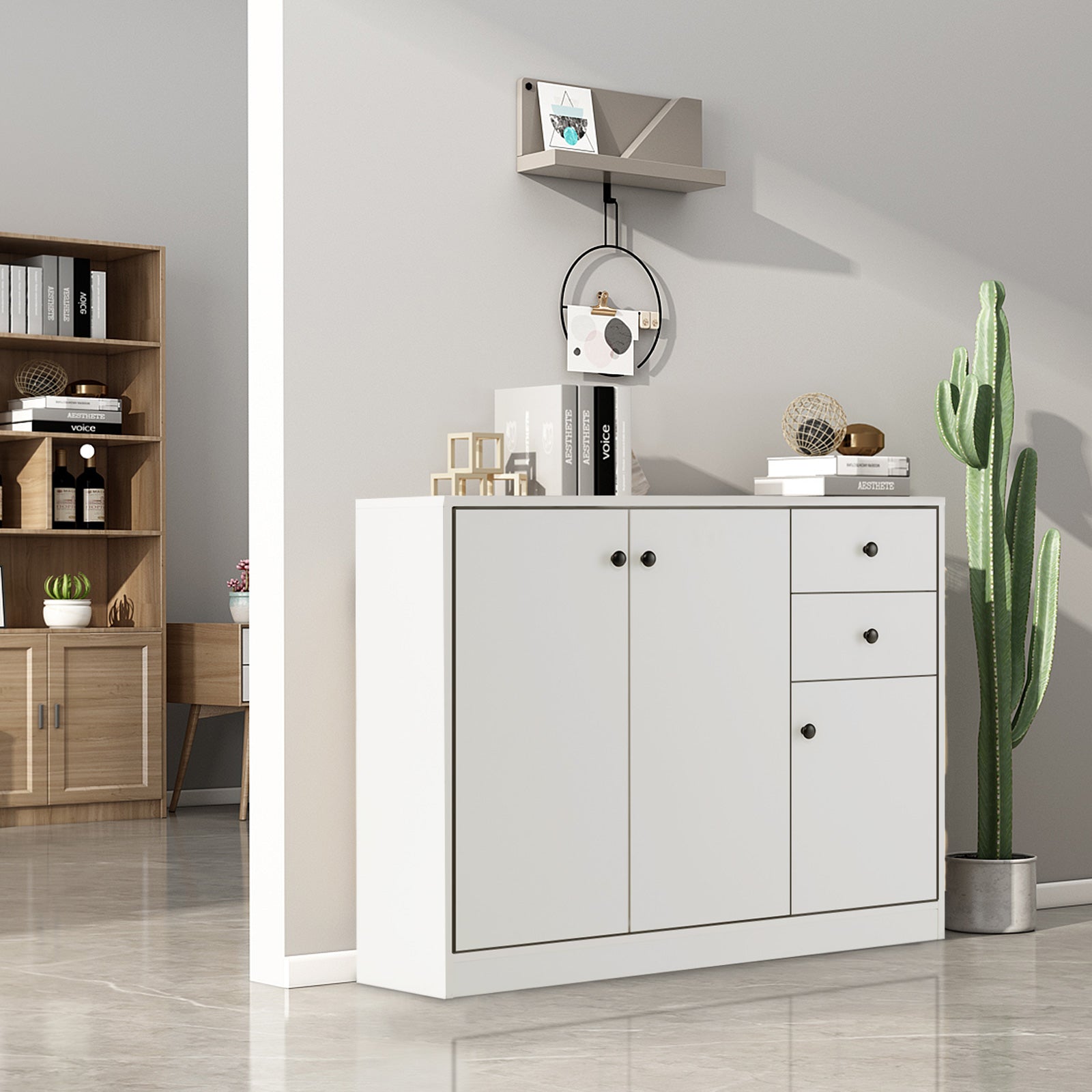 Modern Buffet Sideboard with 2 Pull-out Drawers and 3 Doors-White