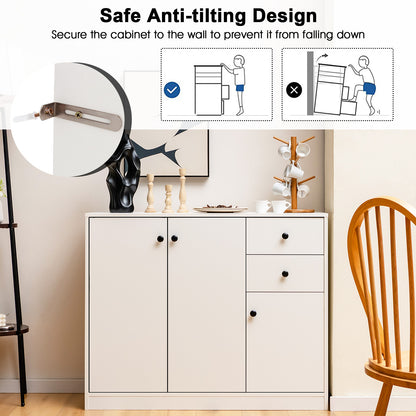 Modern Buffet Sideboard with 2 Pull-out Drawers and 3 Doors-White