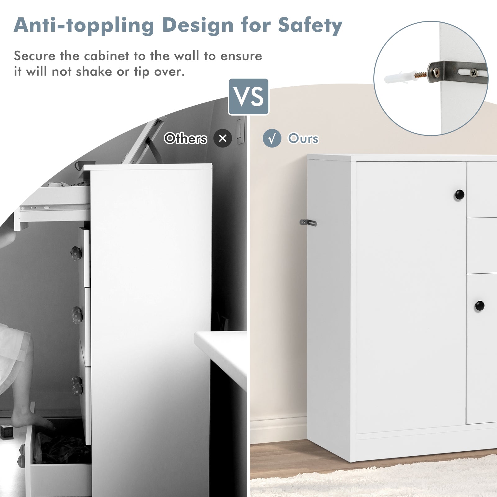 Freestanding Floor Cabinet with 2 Doors and 4 Drawers-White