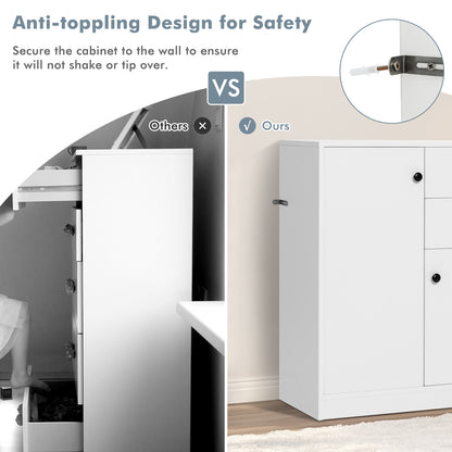 Freestanding Floor Cabinet with 2 Doors and 4 Drawers-White