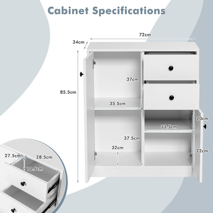 Freestanding Floor Cabinet with 2 Doors and 4 Drawers-White