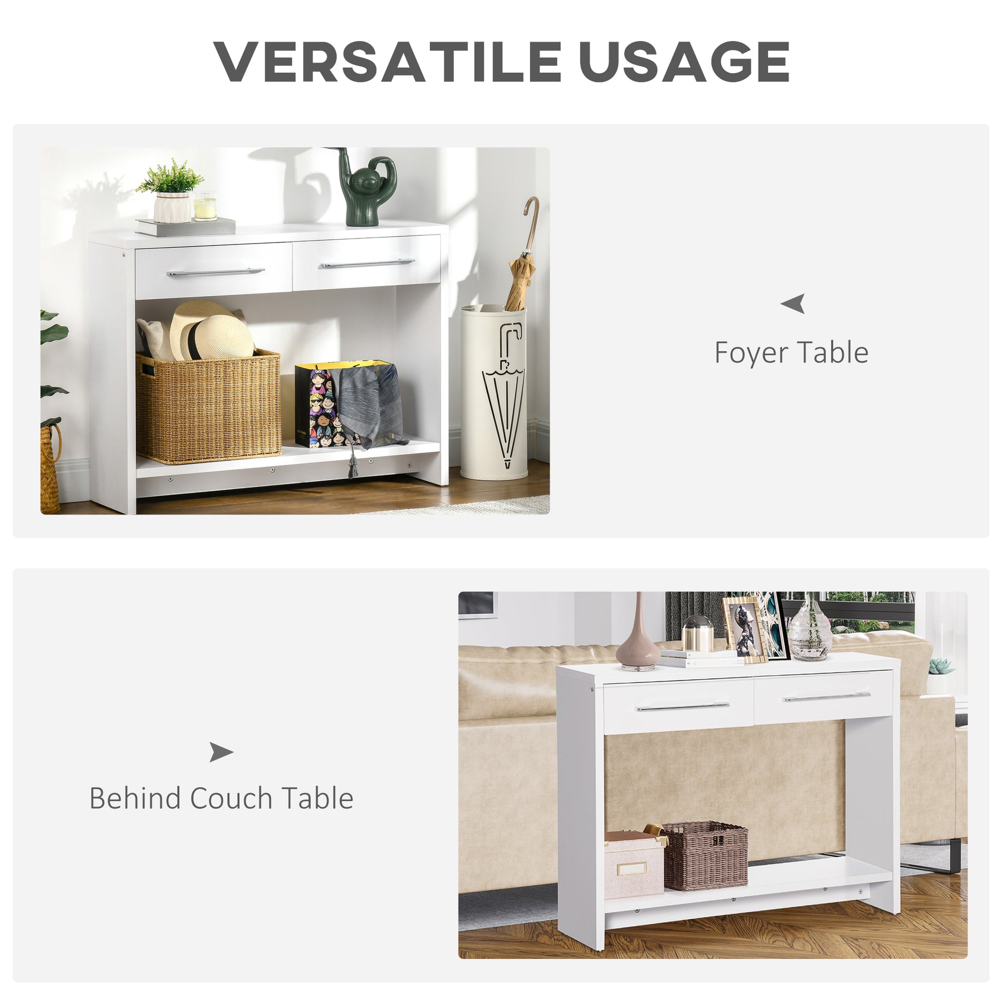 HOMCOM Console Table with Shelf and  Drawer, Contemporary Hallway Table for Living Room, Entryway, White