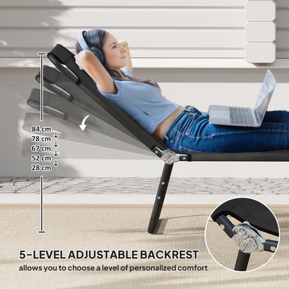Outsunny Garden Sun Lounger, with Five-Position Back - Black