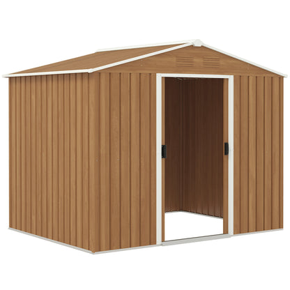 Outsunny 8 x 6ft Galvanised Steel Shed, with Double Door - Brown