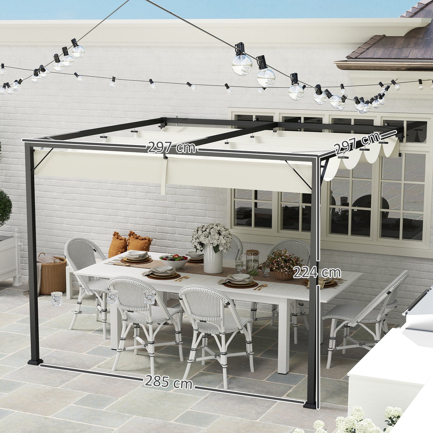 Outsunny 3 x 3(m) Outdoor Pergola with Retractable Canopy -Cream White