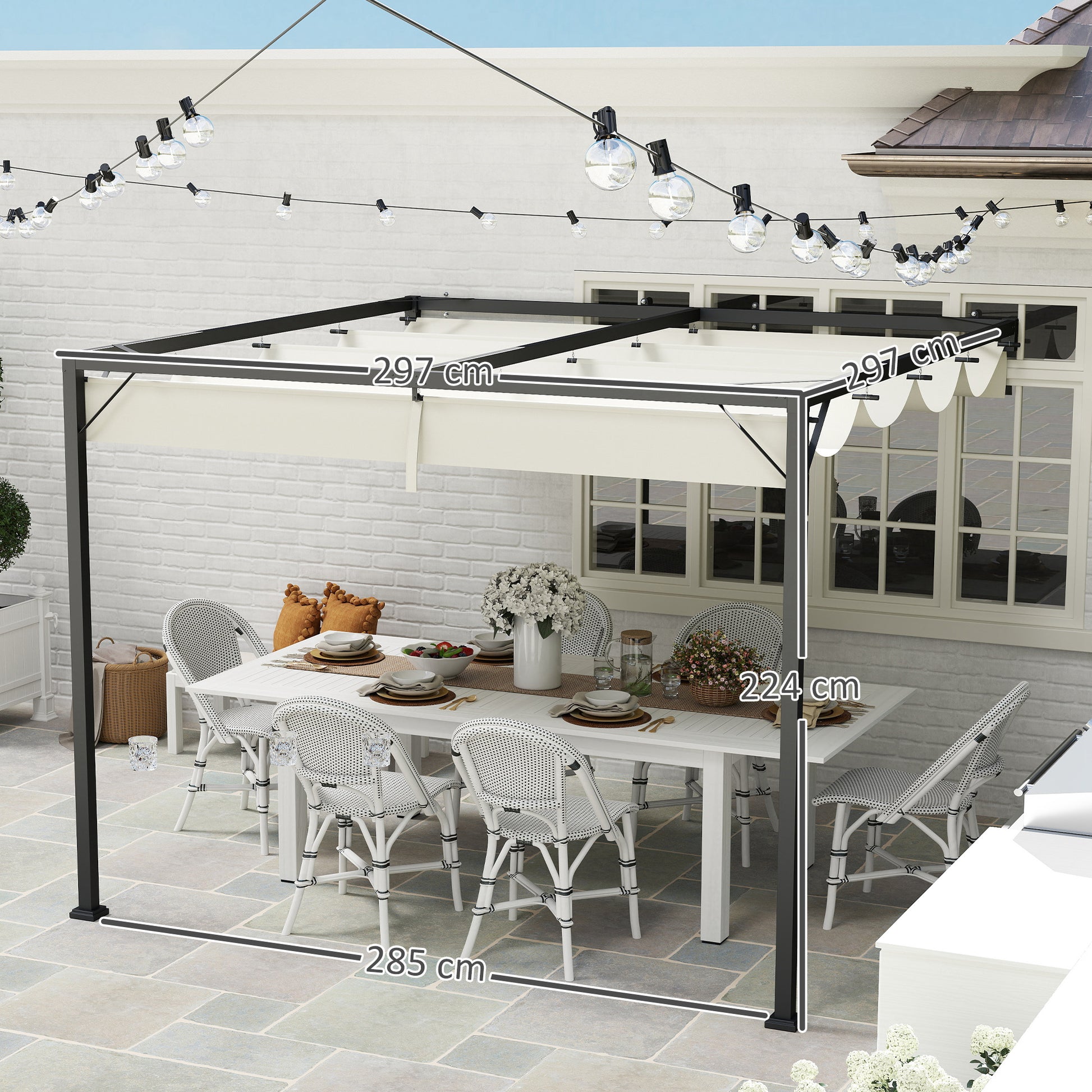 Outsunny 3 x 3(m) Outdoor Pergola with Retractable Canopy -Cream White