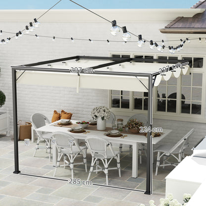 Outsunny 3 x 3(m) Outdoor Pergola with Retractable Canopy -Cream White