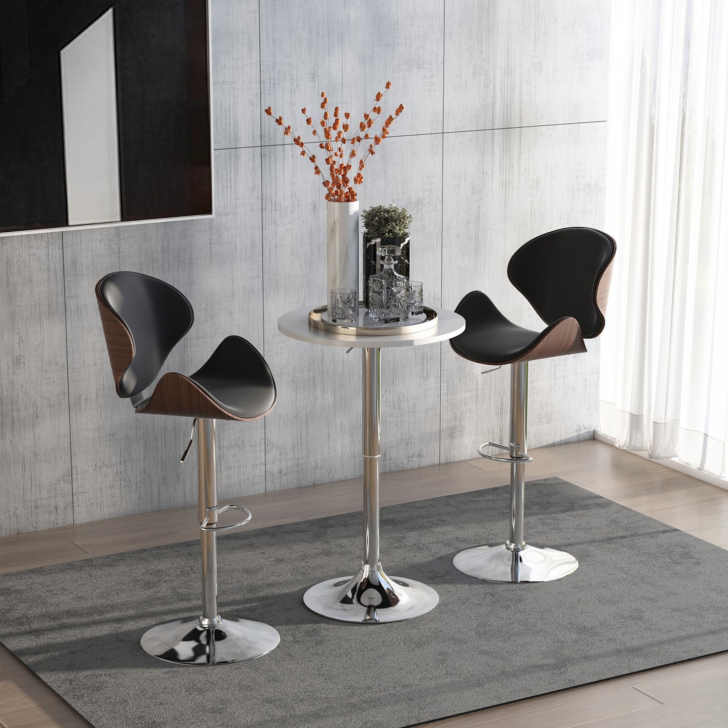 HOMCOM Bar Table ?60cm Adjustable Height Round Bistro Table w/ Swivel Top Metal Frame Counter Surface Stylish Kitchen Conservatory White