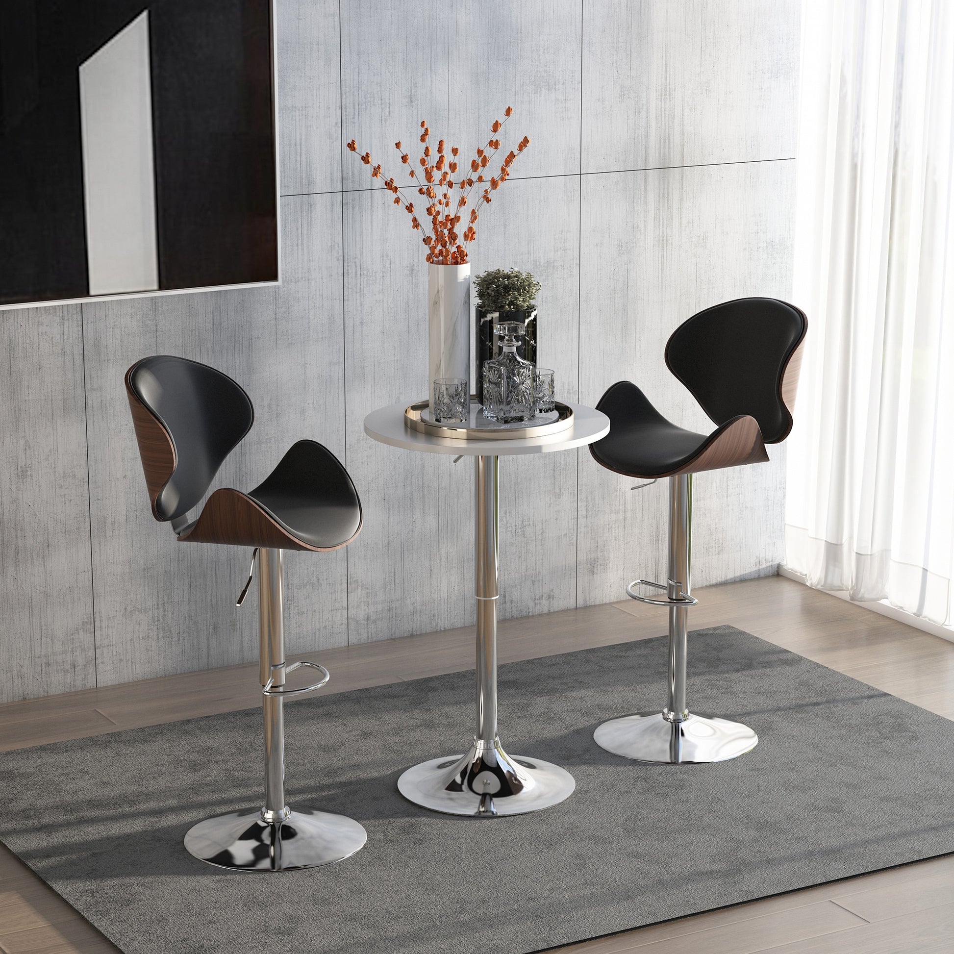 HOMCOM Bar Table ?60cm Adjustable Height Round Bistro Table w/ Swivel Top Metal Frame Counter Surface Stylish Kitchen Conservatory White