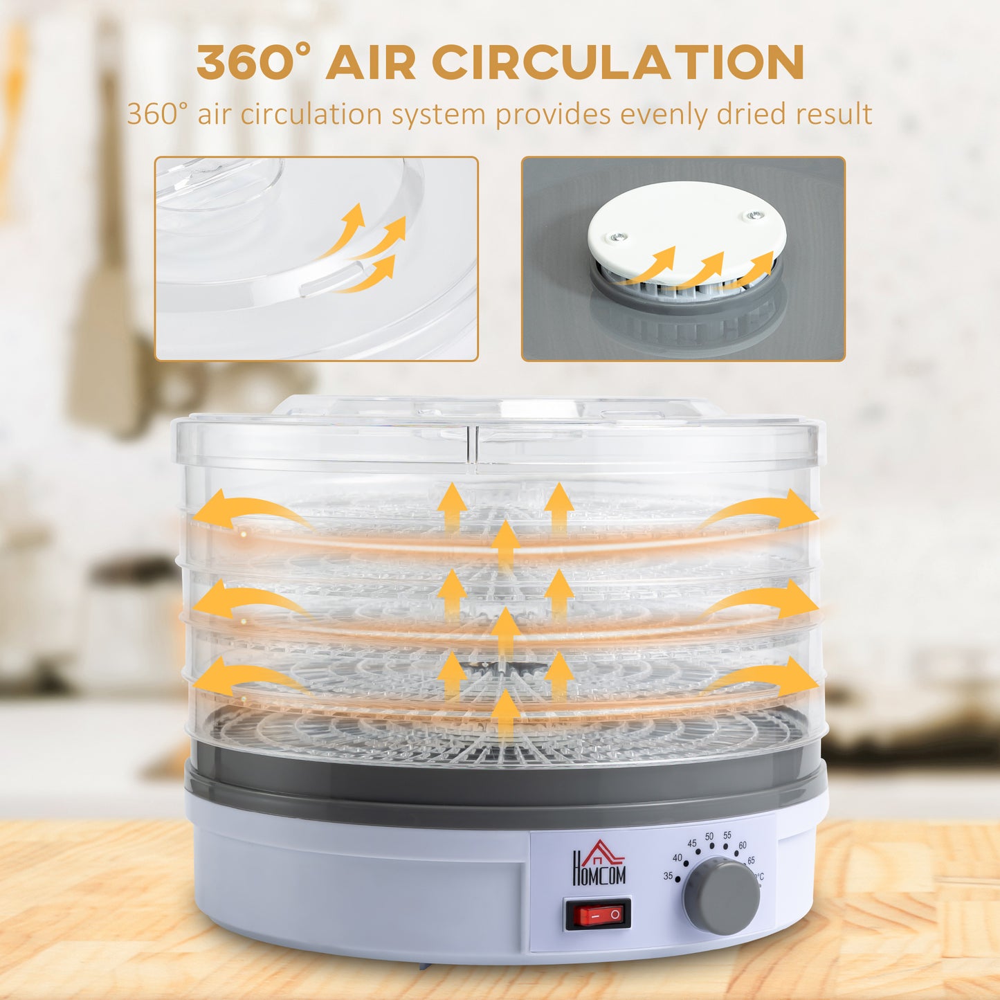 HOMCOM 5 Tier Food Dehydrator, 245W Food Dryer Machine with Adjustable Temperature Control for Drying Fruit, Meat, Vegetable, Jerky and Pet Treat
