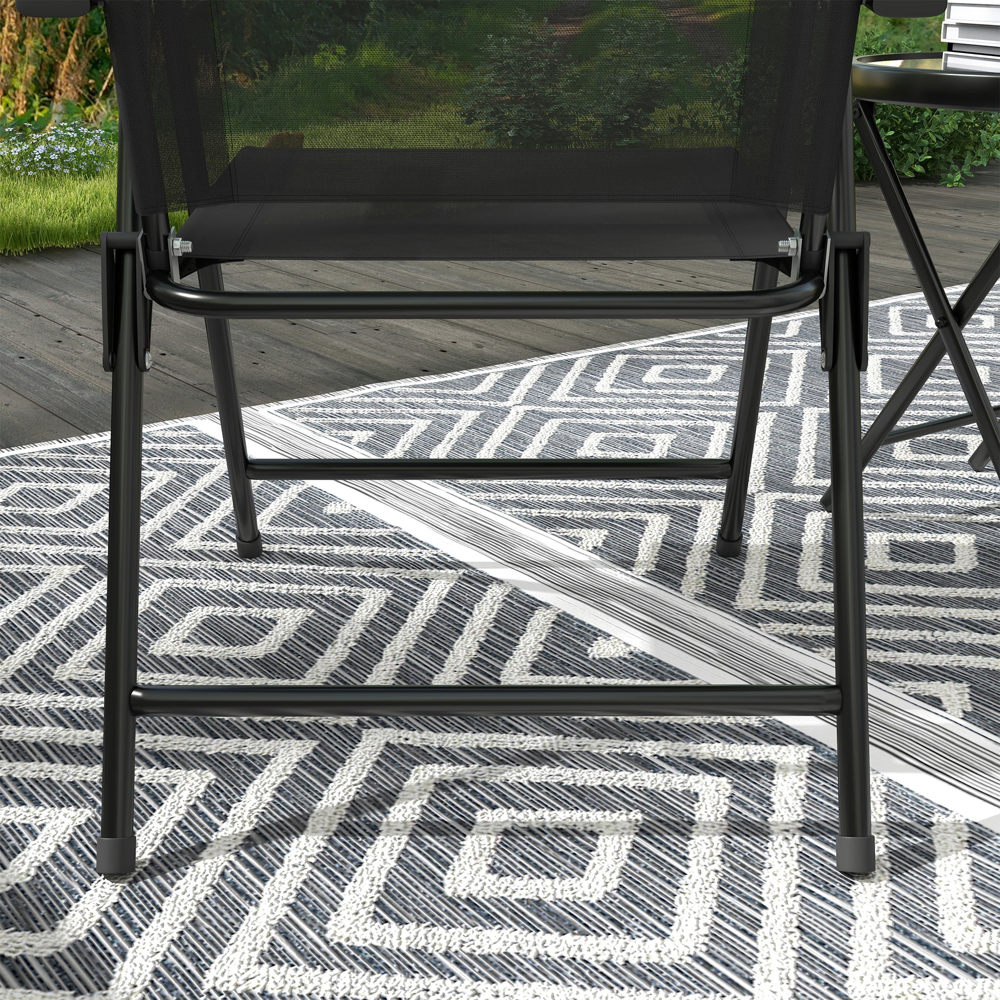 Outsunny Three-Piece Garden Seat Set, with Glass-Top Table - Black